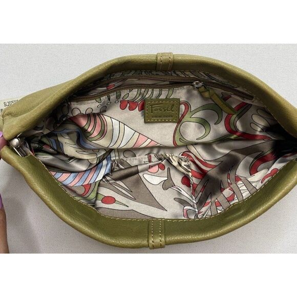 ‎Fossil Green Leather Gathered Envelope Clutch NEW - Picture 7 of 8